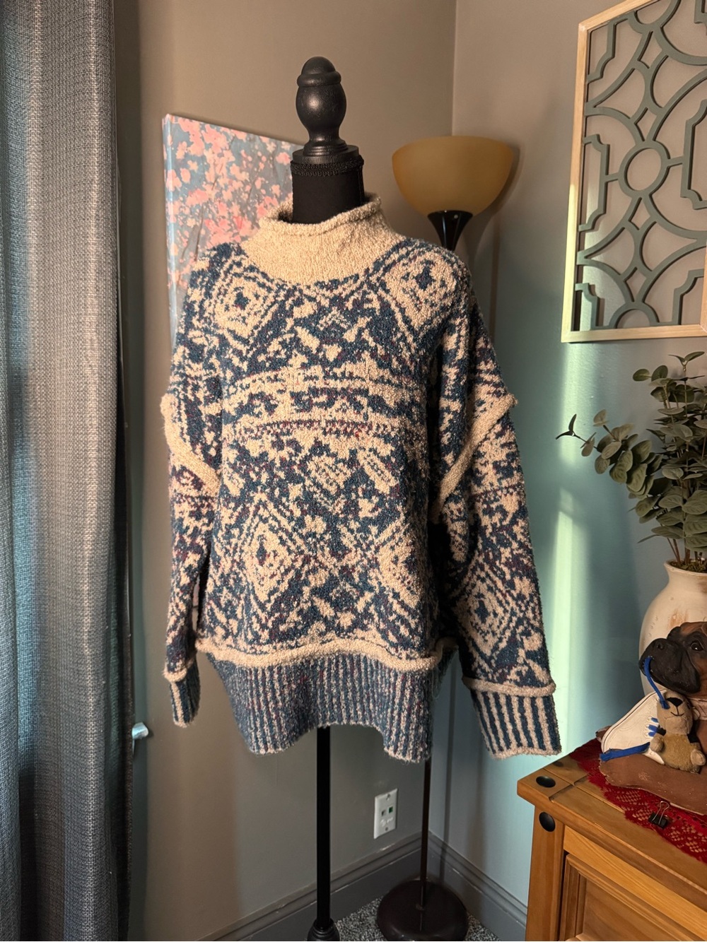 Cozy Cowl Sweater in Cream and Navy - Women's Turtleneck